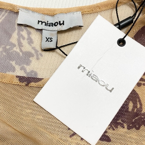 Miaou Mini Tee Gold Toile Sheer Mesh Short Sleeve Top - Picture 3 of 5